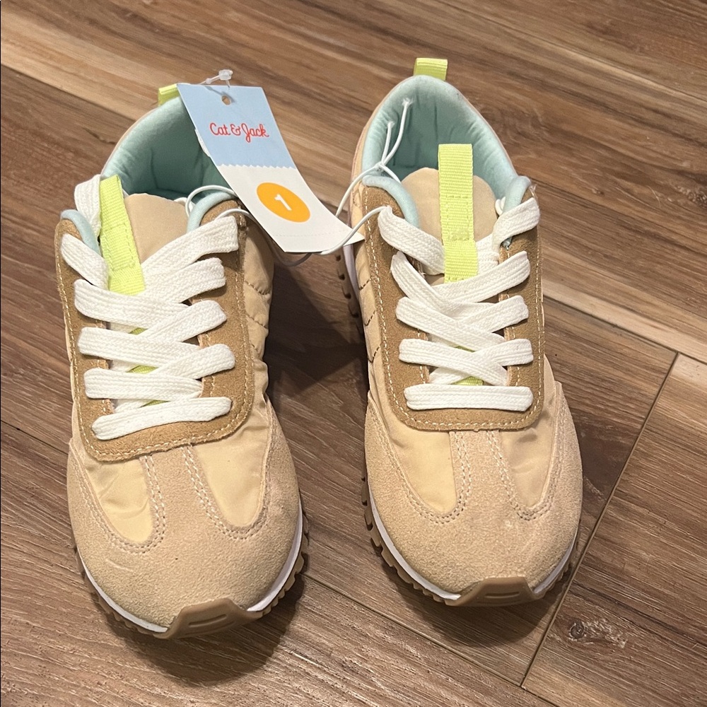 Cat & Jack Beige Sneakers with Lime Accents